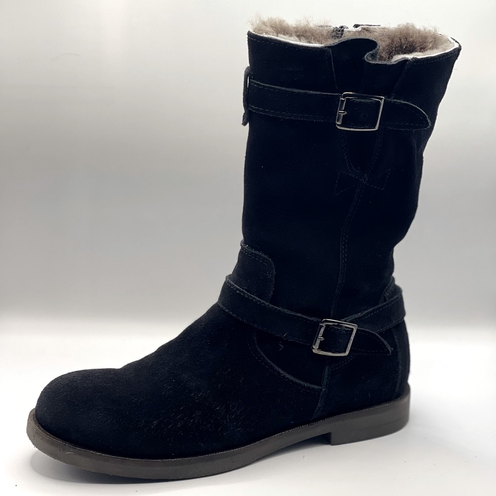 LITTLE ERIC Shearling Tall Suede Riding Winter Boots in Black